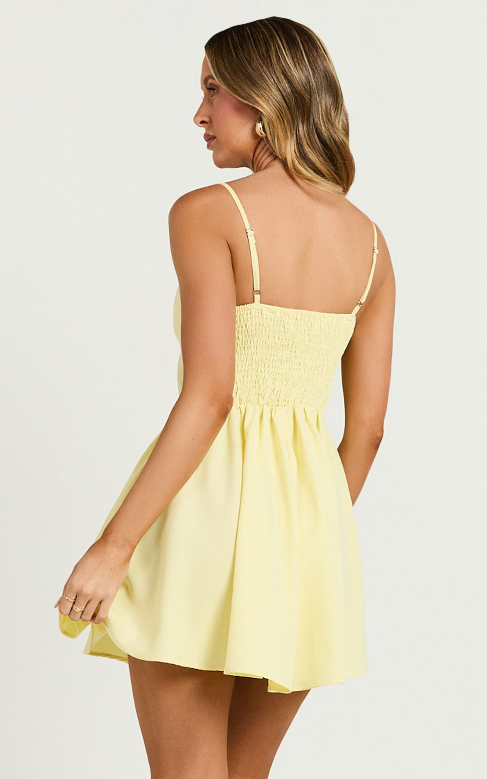 Delaila Mini Dress - Strappy Sweetheart Fit and Flare Dress in Lemon ...