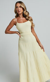 Donissa Midi Dress - Panelled Knit Dress in Butter Yellow