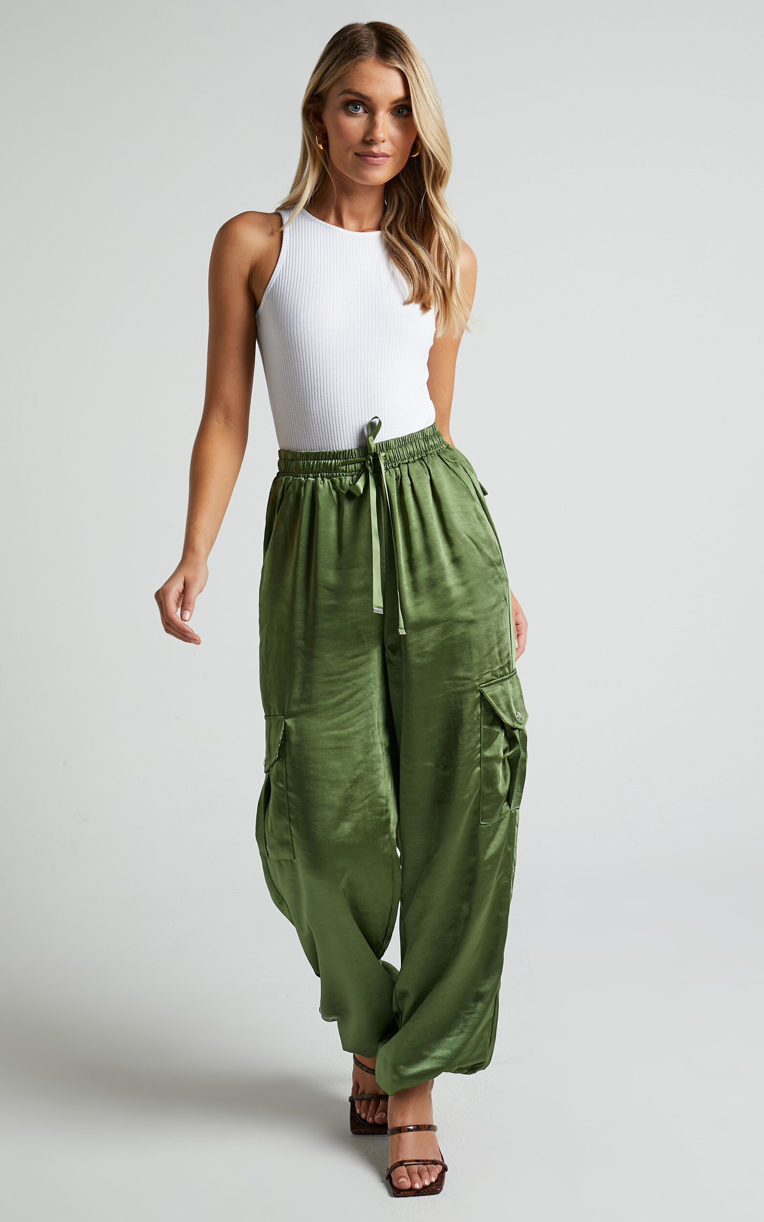 Khaki top satin joggers