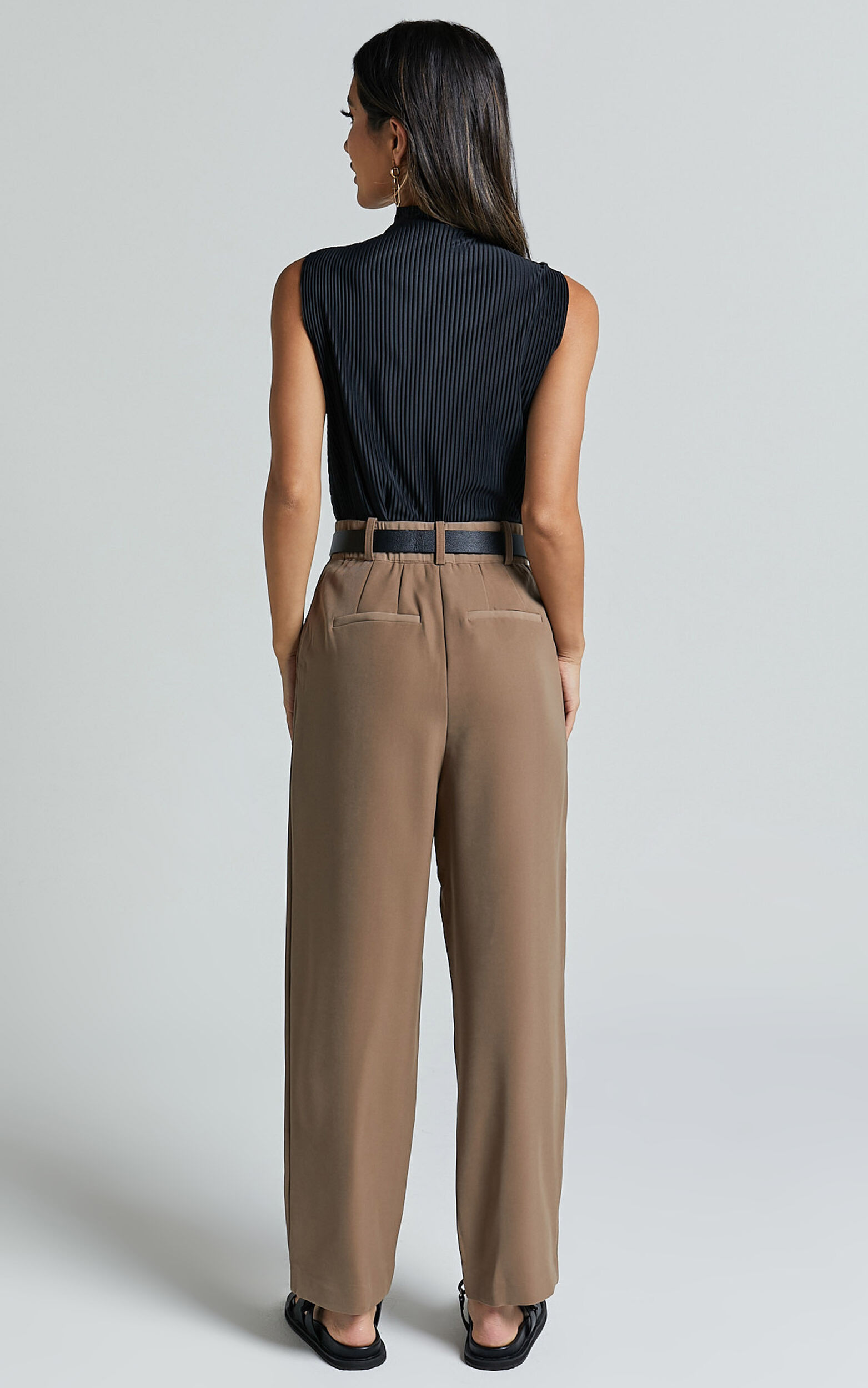 Delailah Pants - Tailored High Waisted Pleat Front Tapered Leg in  Cappuccino