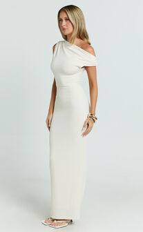 Clementine Maxi Dress - Tip Shoulder Ruched Bodycon Dress in Cream