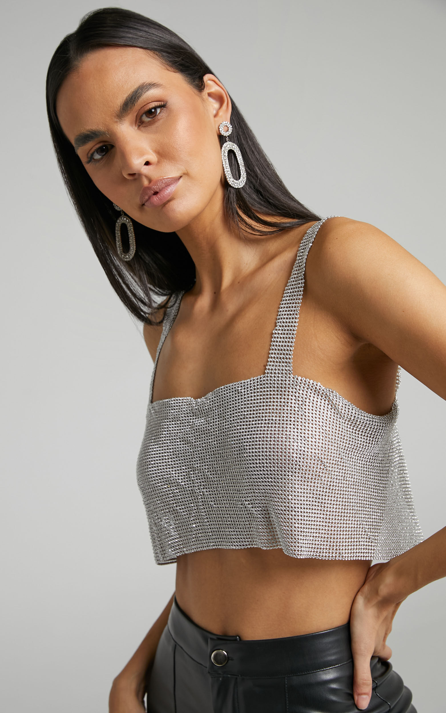 Silver mesh crop top deals