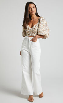 Amalie The Label - Desi Jeans High Waisted Wide Leg Full Length in Off White