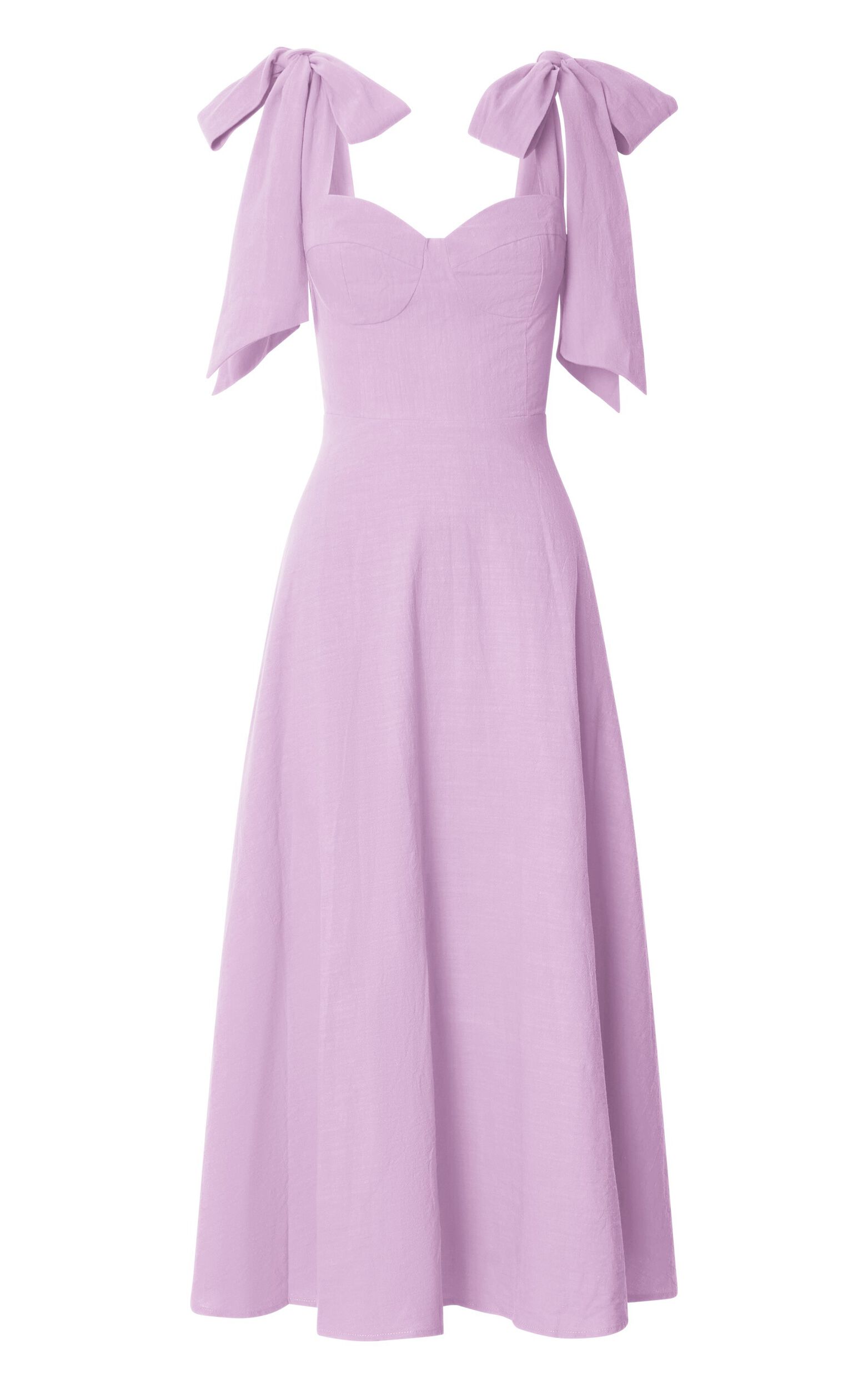 Tymia Midi Dress - Shoulder Tie Bustier Shirred Back A Line in Lavender ...