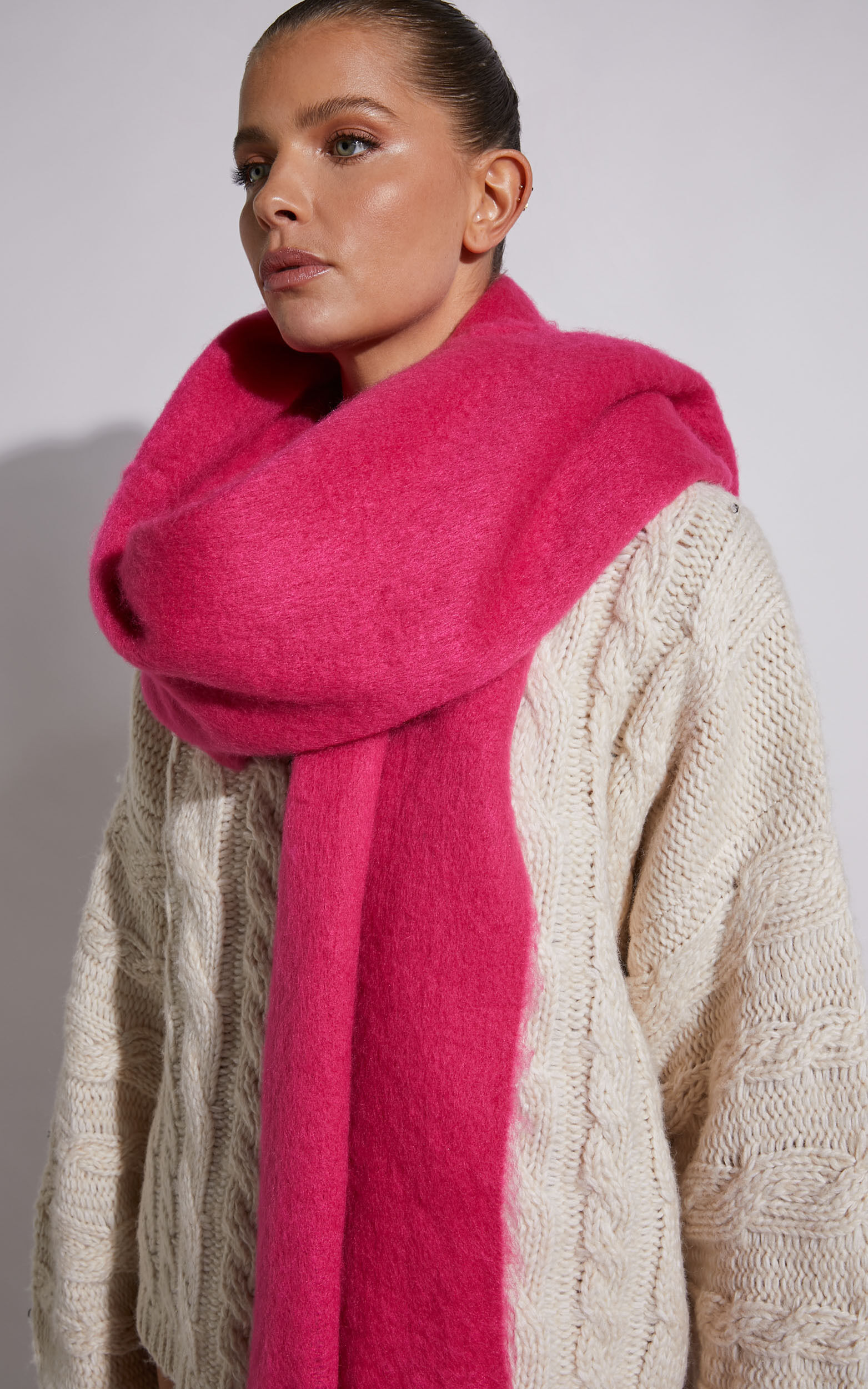 Sakura Thick Long Tassles Scarf in Hot Pink