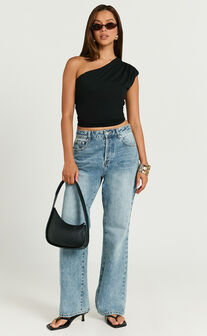 Renner Top - Gathered Extended One Shoulder Top in Black