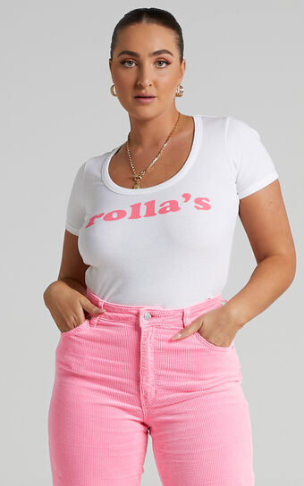 Rolla's - Disco Rib Logo Tee in Pink Cordial