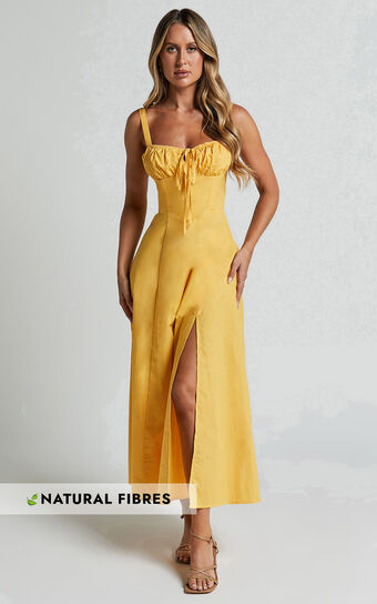 Maiya Midi Dress - Tie Front Fitted Bodice Dress in Pineapple