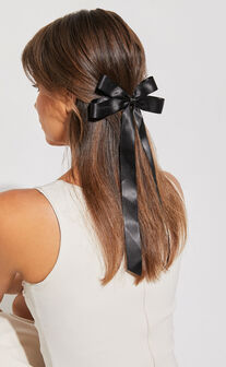 Olivia Hair Bow - Thin Ribbon Hair Bow in Black