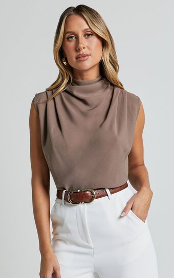 Arianae Top - High Neck Top in Mocha Showpo