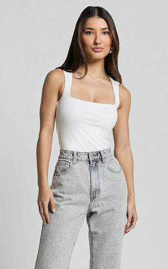 Ophelia Top - Square Neck Jersey Top in Off White