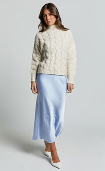 Melalyn Jumper - Drop Shoulder Cable Knit Jumper in Stone