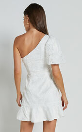 Jenny Mini Dress - One Shoulder Side Cut Out Lace Dress in White | Showpo