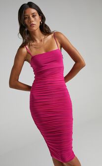 Coming For You Midi Dress - Mesh Dress in Hot Pink Mesh