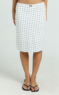 Gina Midi Skirt - Knee Length Slip Skirt in Mono Polka Dot
