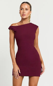 Vilma Mini Dress - One Shoulder Bodycon Dress in Wine