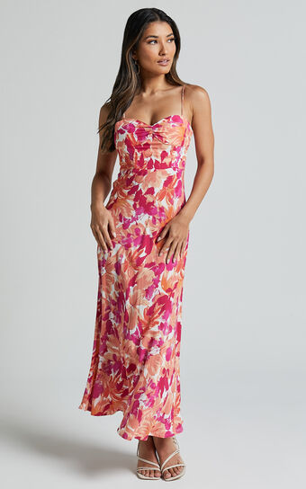 Lochlan Midi Dress - Cup Bust Sleeveless Dress in Pink Floral