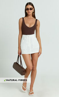 Dream Linen Blend Skort - High Waisted A Line Skort in Off White