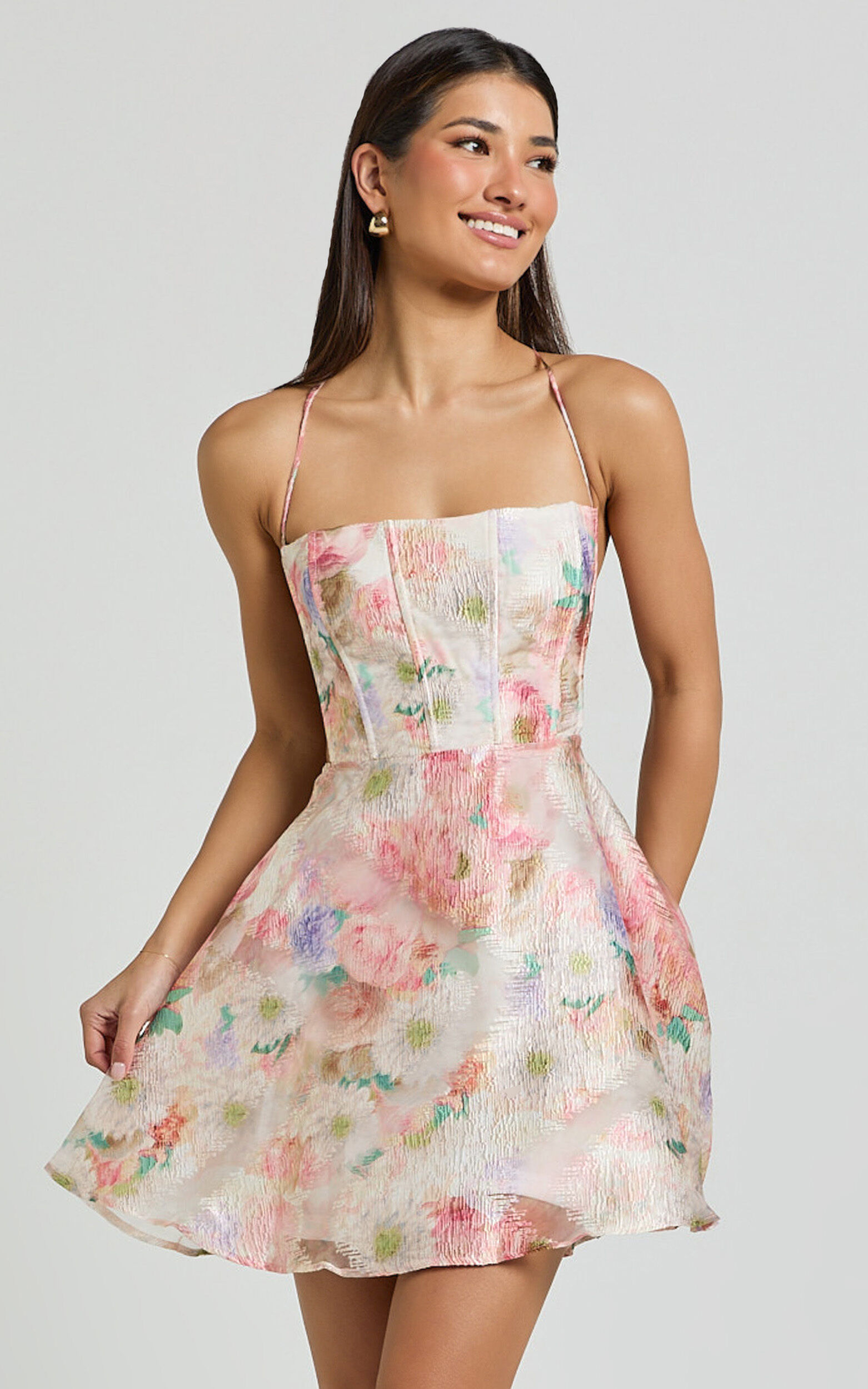 Odessa Mini Dress - Straight Neck Backless Tie Back Shift