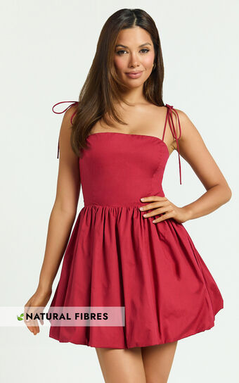 Kimberly Mini Dress - Square Neck Bubble Hem Dress in Red | Showpo USA