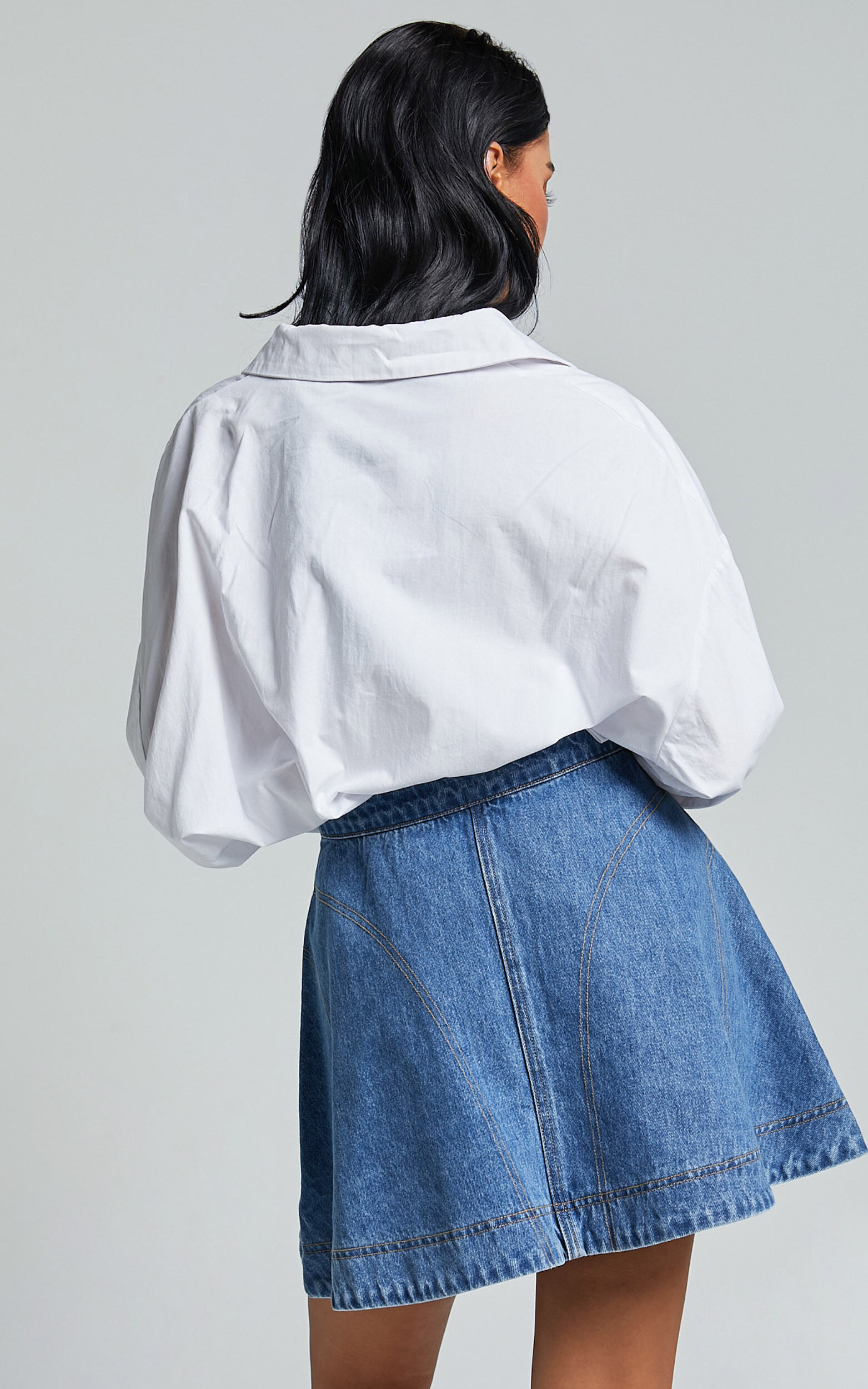 High waisted denim flare skirt deals