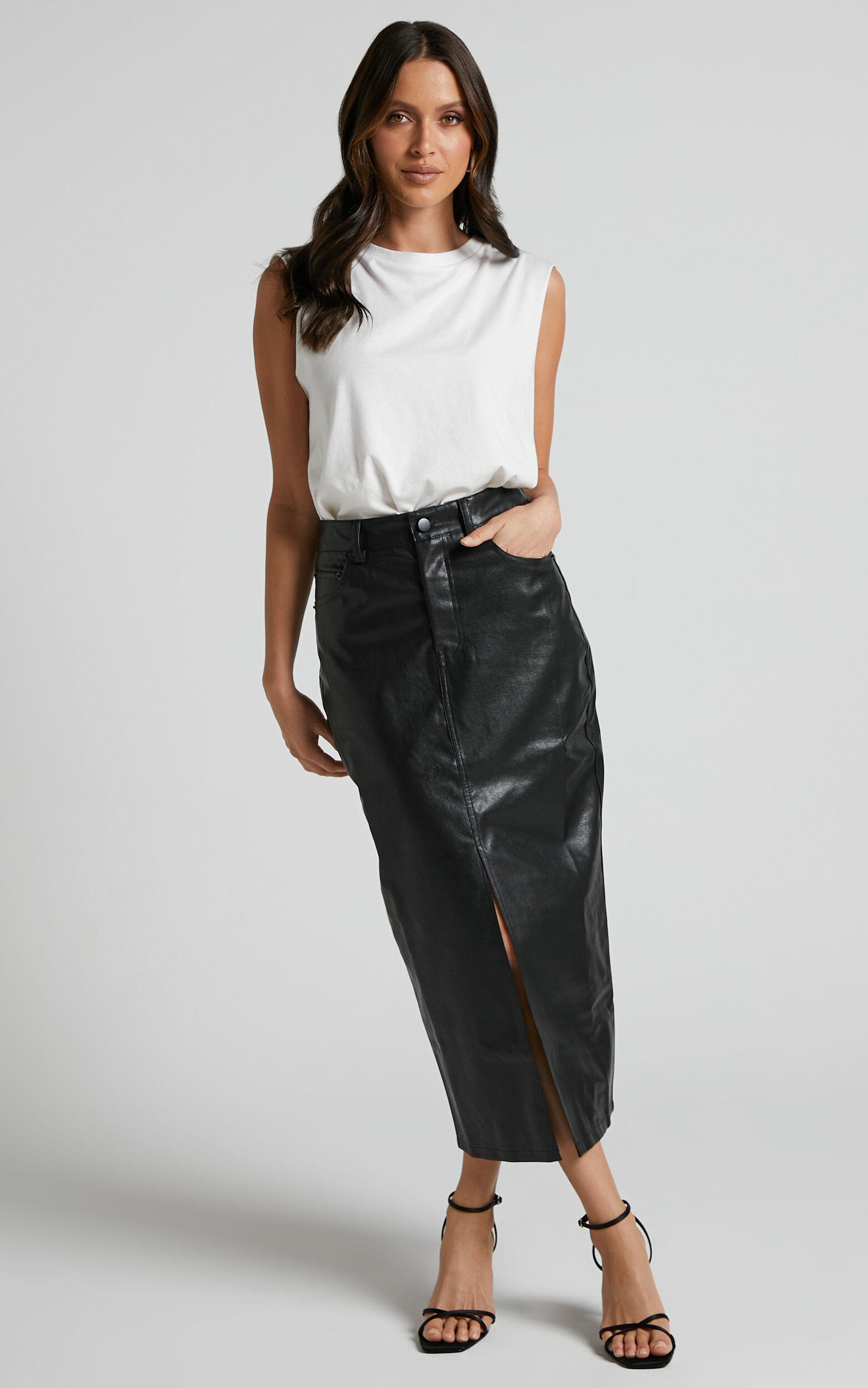 Julicia High Waisted Slit Midi Skirt