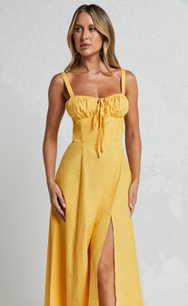 Maiya Midi Dress - Tie Front Fitted Bodice Dress in Pineapple