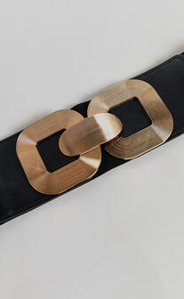 Cassia Belt - Gold Buckle Detail Waist Belt in Black & Gold