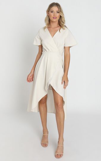 Fresh Look Wrap Maxi Dress In Beige Linen