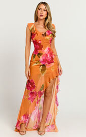 Theadore Maxi Dress - One Shoulder Asymmetric Hem Dress in Tropical ...