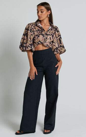 Amalie The Label  Charo High Waisted Wide Leg Pants in Black