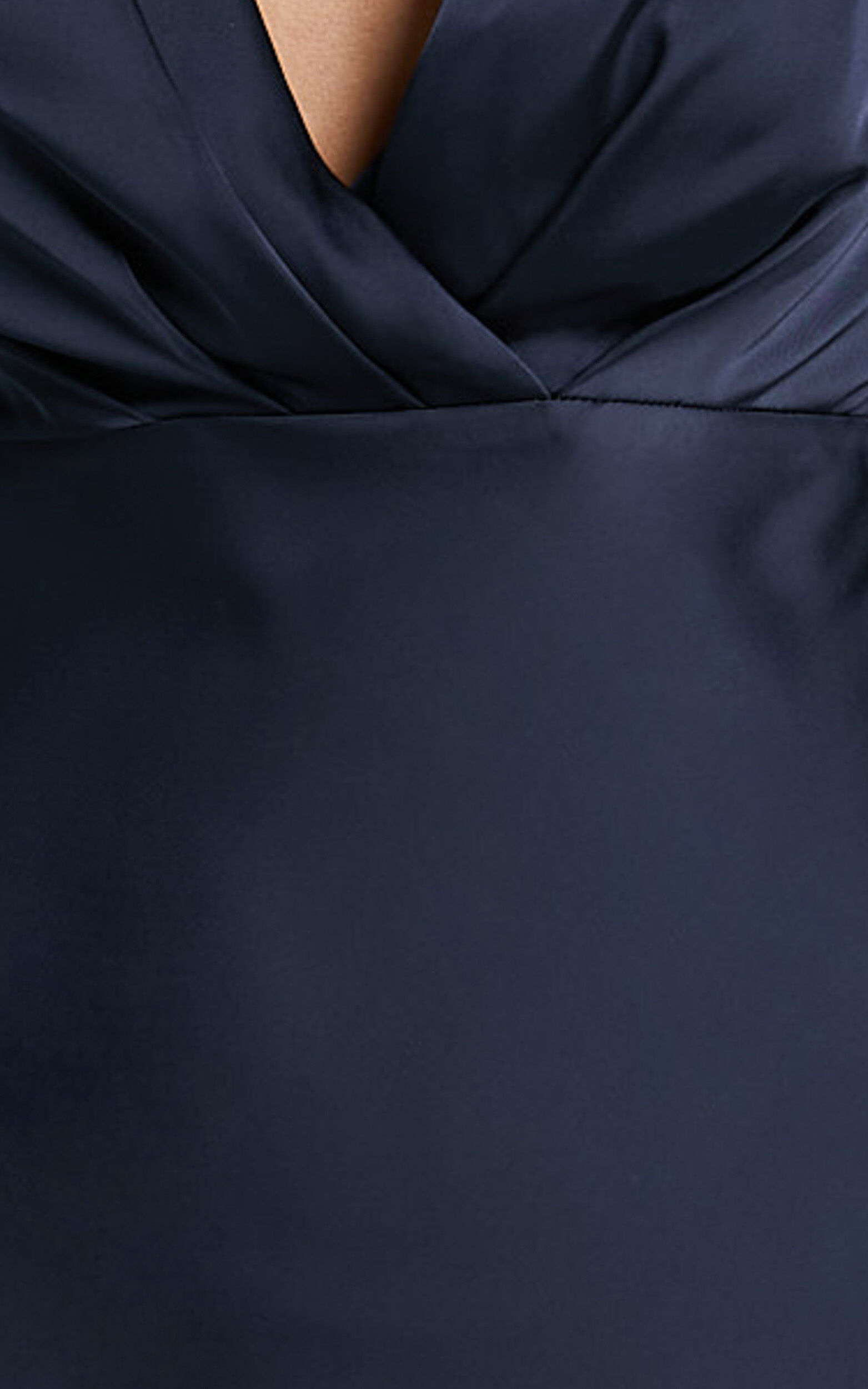 Marleen Midi Dress Wrap Front Cap Sleeve Satin Bias Cut Dress in Midnight Blue Showpo EU