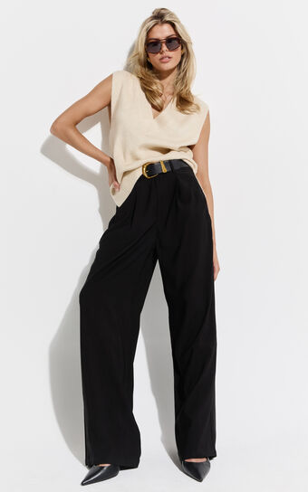 Augustus Pants - High Waisted Wide Leg Tailored Pants in Black