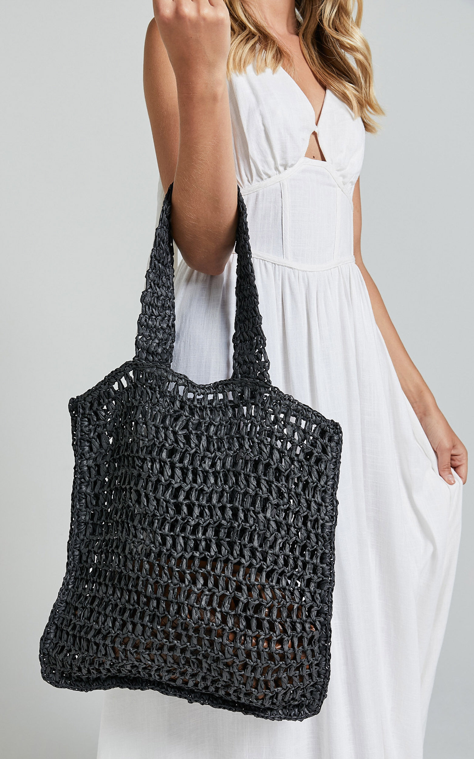 Black crochet handbag clearance