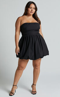 Shaima Mini Dress - Strapless Bubble Hem Dress in Black