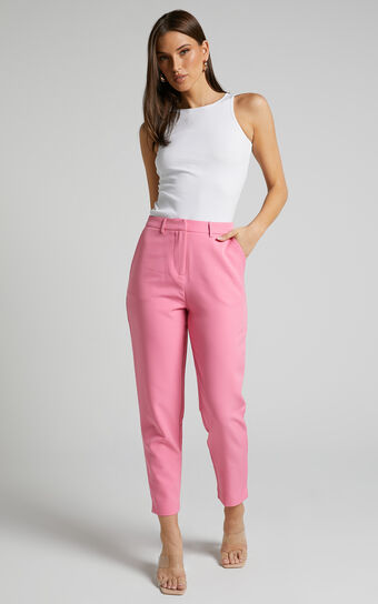 Hermie Pants - High Waisted Cropped Tailored Pants in Pink