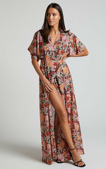 Erenza Maxi Dress - Extended Sleeve Wrap Dress in Boheme Floral