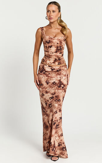 Lioness - Hudson Maxi Skirt in Chocolate Floral