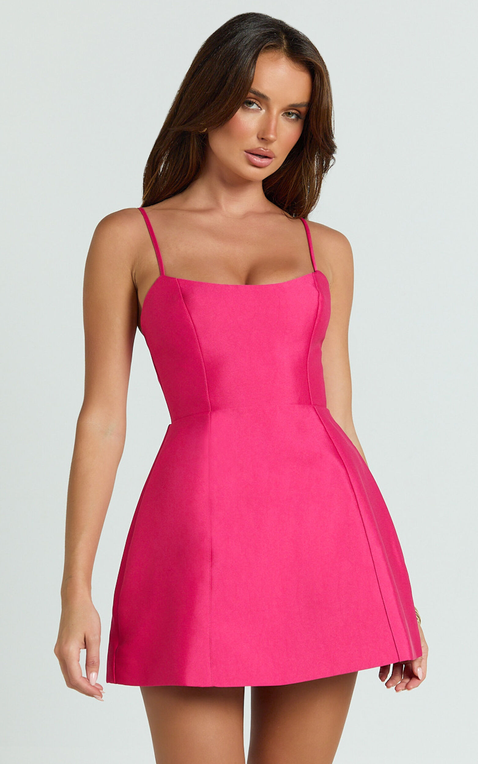 Carolina Mini Dress - Scoop Neck Panel Bodice Dress in Fuchsia - 06, PNK1