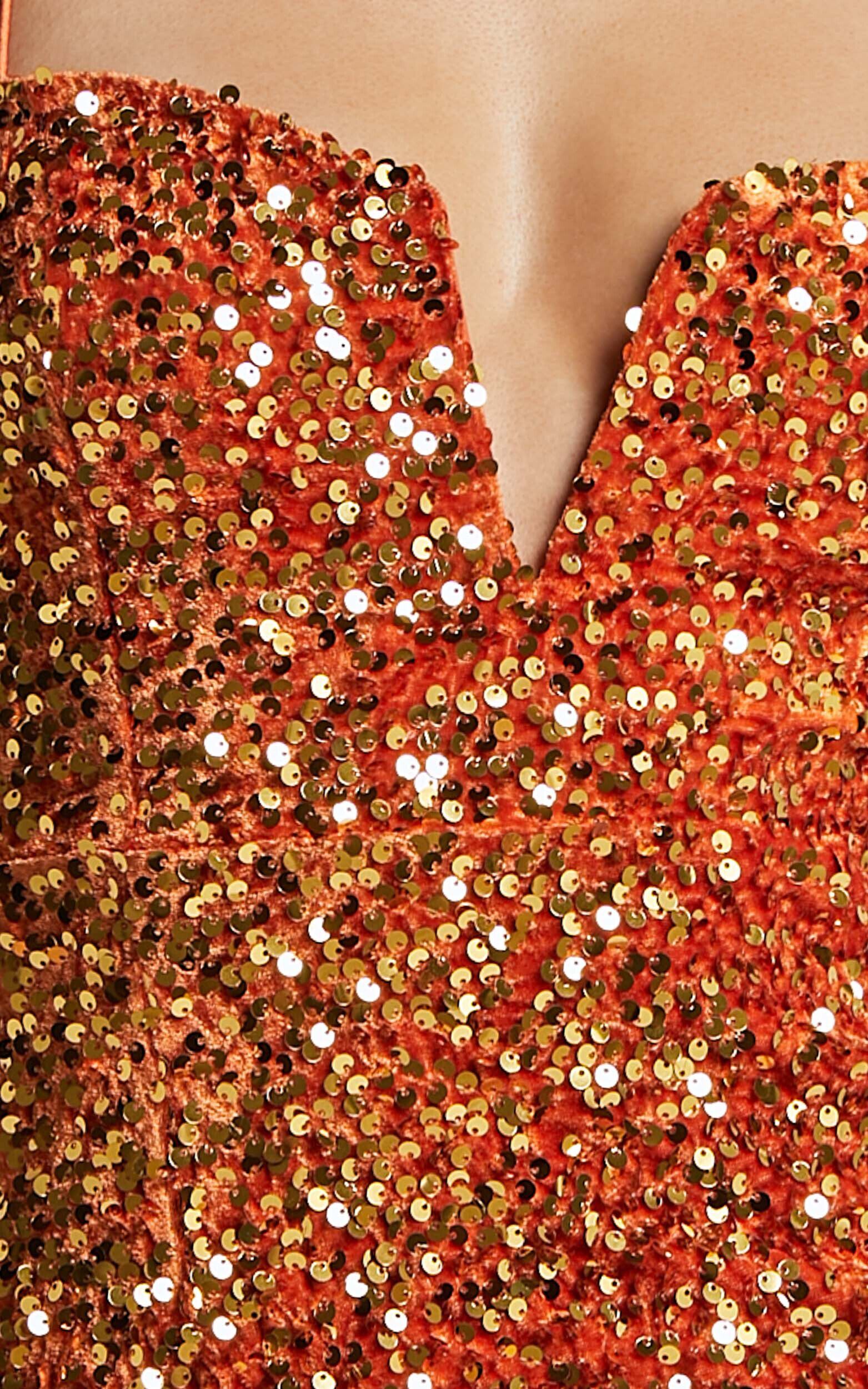 Rayner Midi Dress V Bar Sequin Bodycon Dress in Copper Showpo