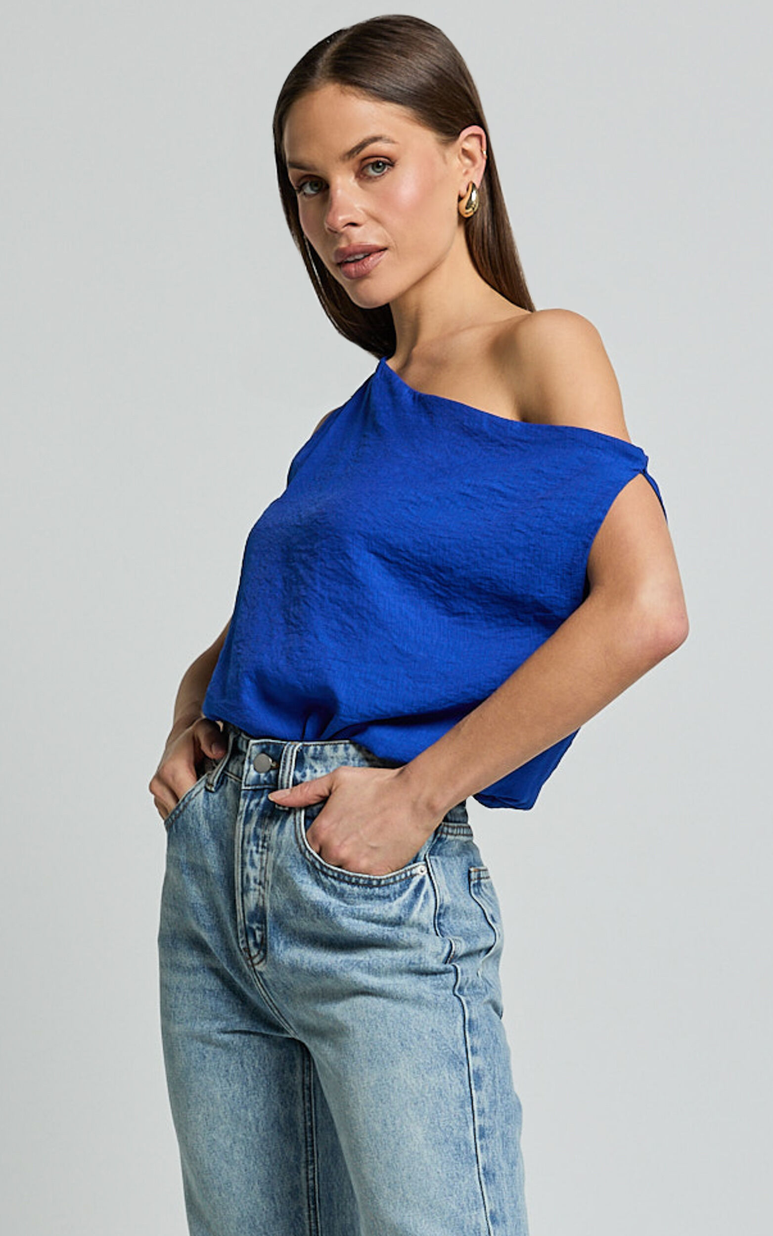Mabel Bodysuit - Asymmetrical Neckline One Shoulder in Cobalt Blue | Showpo