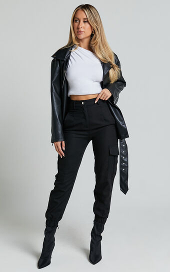 Kayla Pants - Mid Rise Cargo Pants in Black