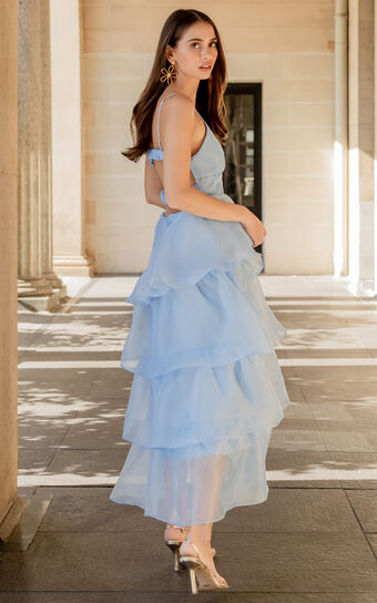 Cindy Midi Dress - Layered Skirt Dress in Pale Blue