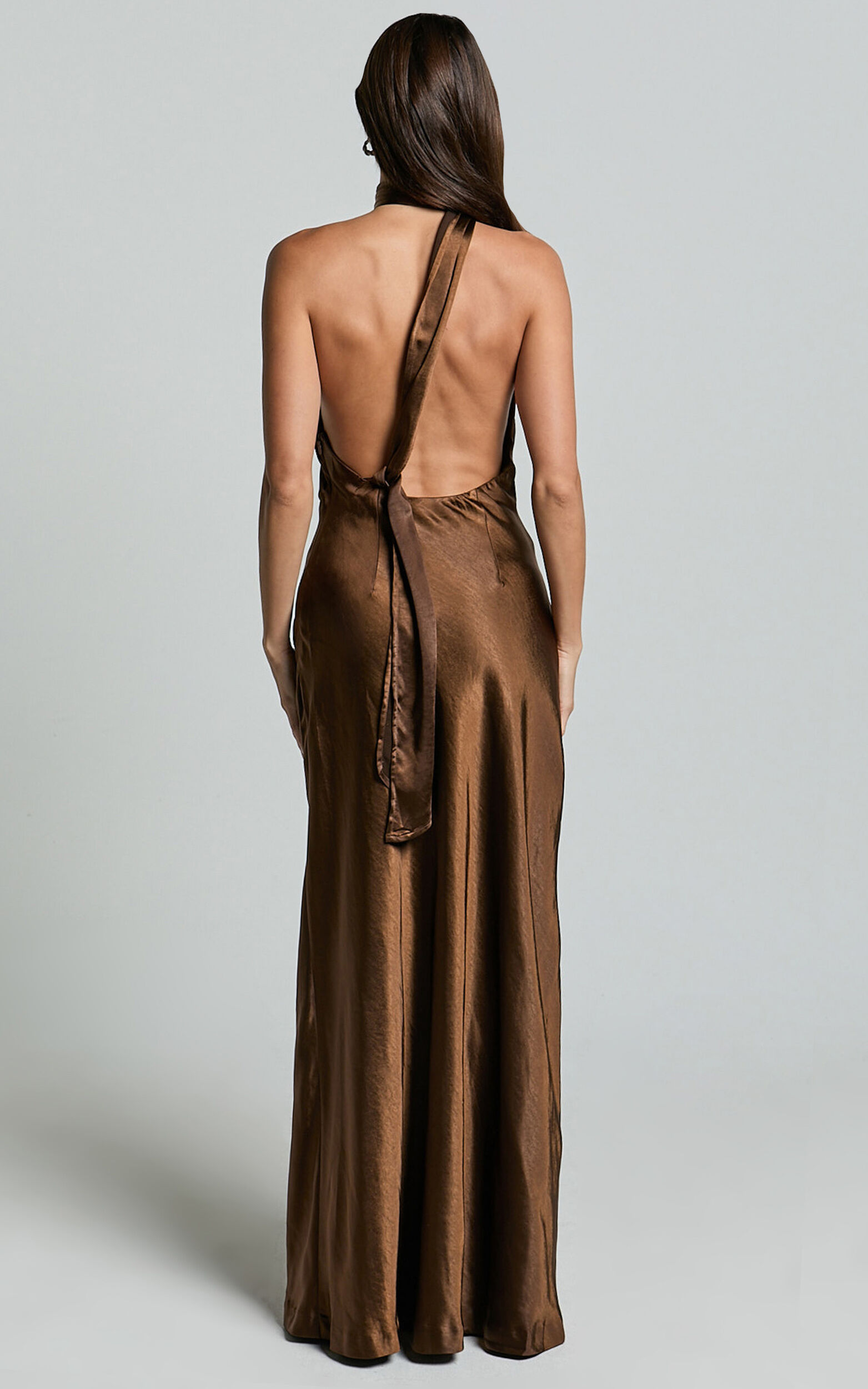 Ryan Maxi Dress - Tie Neck One Shoulder Dress in Chocolate | Showpo USA