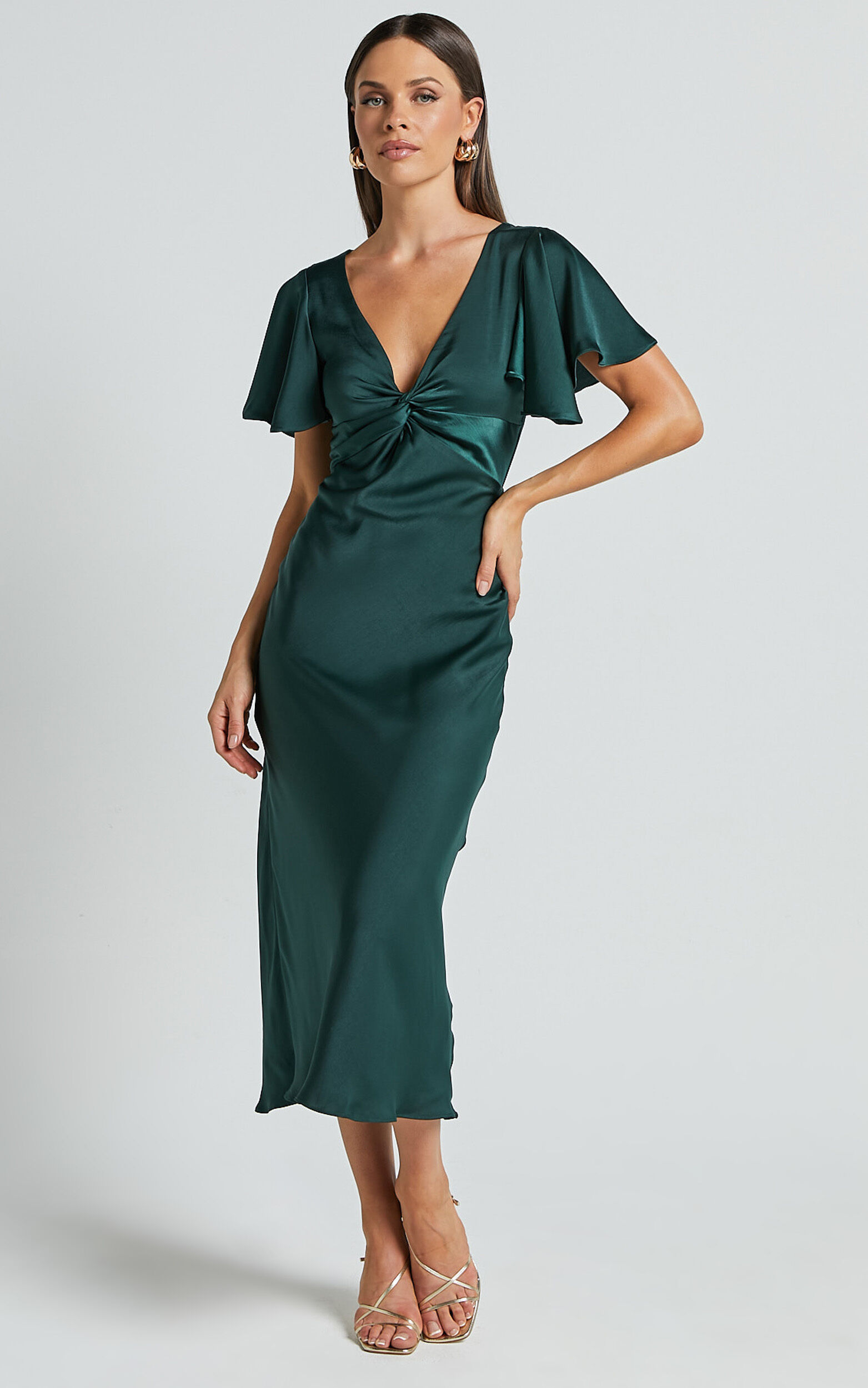Flutter Sleeve Dress in Emerald