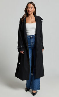 Mella Coat - Belted Longline Coat in Black