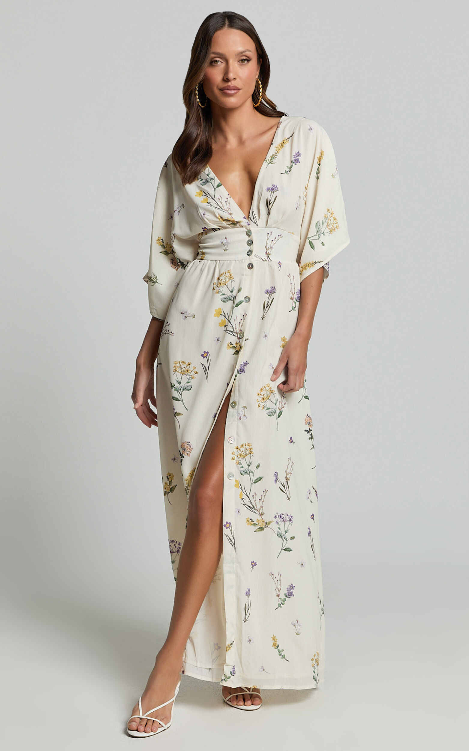 White floral button down dress discount