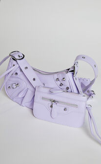 Zipporah Bag - Silver Stud Detail Crossbody Bag in Purple