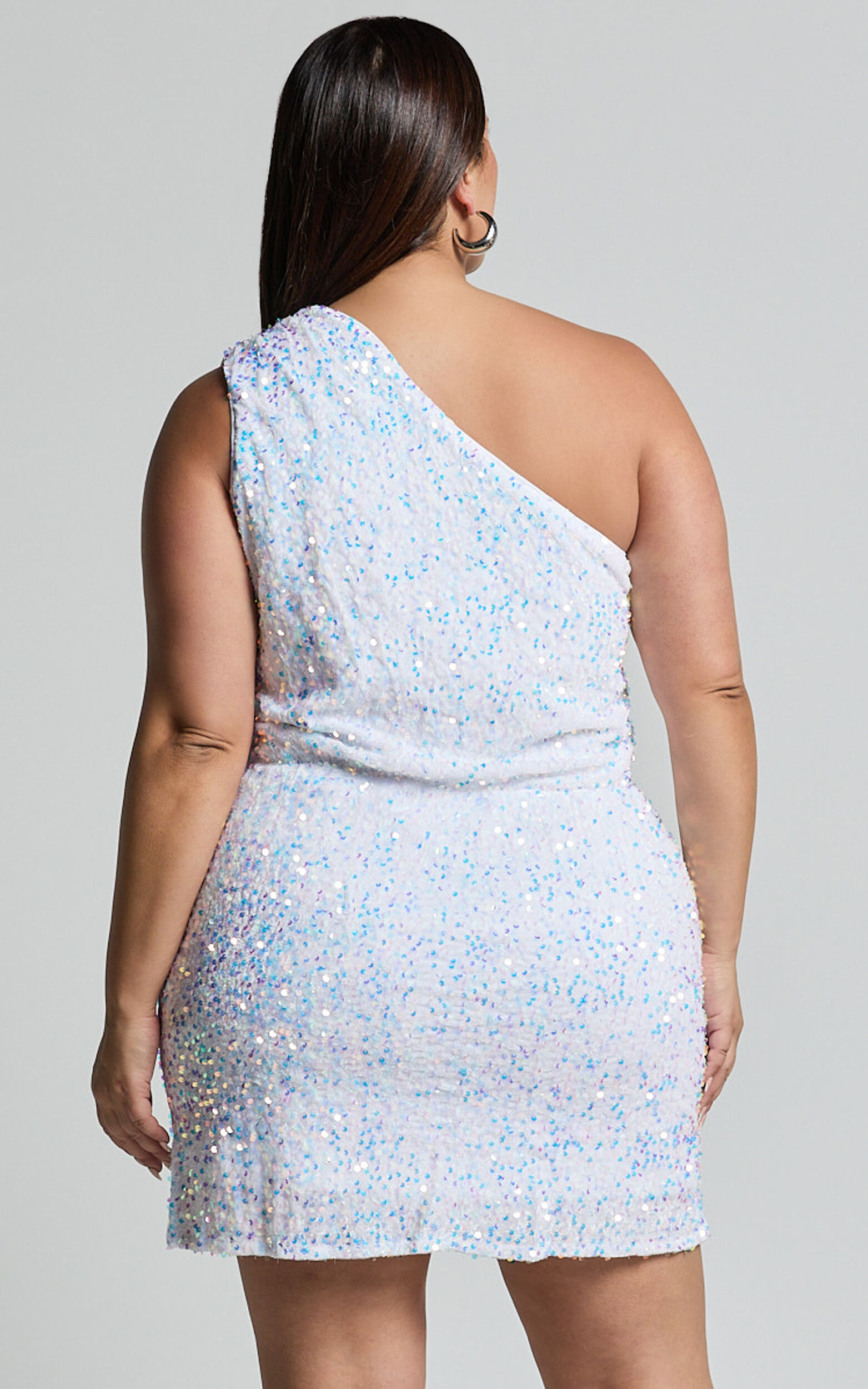 Lucy Mini Dress - One Shoulder Sequin Mini Dress in White | Showpo