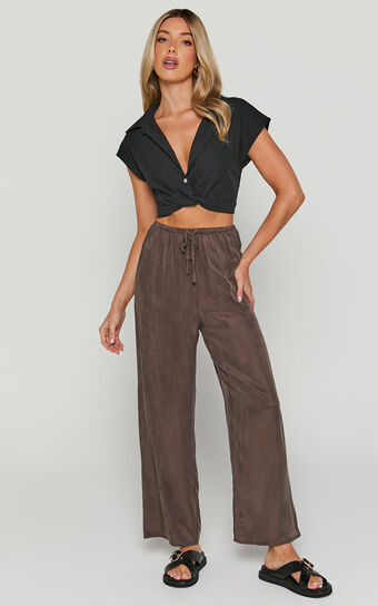 Kaya Pants - Cupro Drawstring Relaxed Pants in Warm Grey